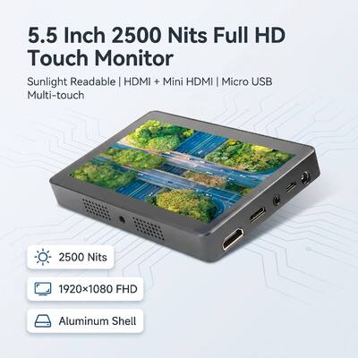 Αγορά 5.5 ίντσες 2500 Νιτς Full HD Touch Monitor 1920×1080 HDMI Mini HDMI Micro USB Αλουμινίου Shell Ηλιακό φως Διαβάσιμη οθόνη ηλεκτρονική κατασκευή